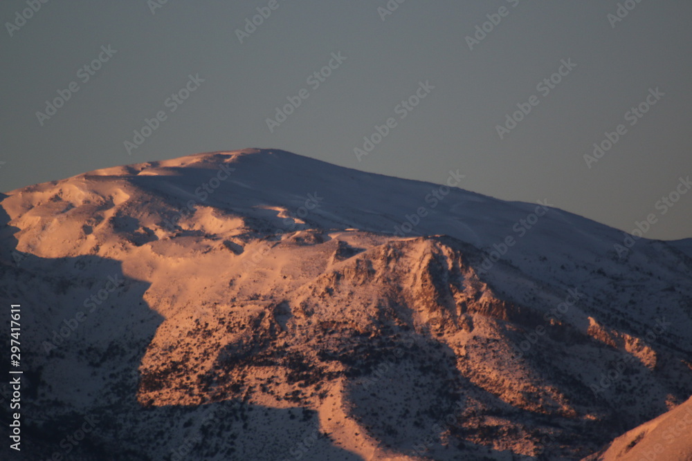 snow covered mountains of Crete during sunrise