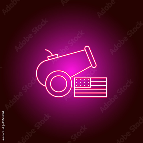 American, gun, cannon , icon. Modern American USA vector icon - neon vector. Can be used for web, mobile