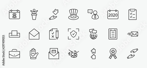 International Presidents Day Set Line Vector Icons. Contains such Icons as Hat, President, Voting, USA, Flag, Elections, Government, Ballot, Box, Check, Politics and more Editable Stroke 32x32 Pixels
