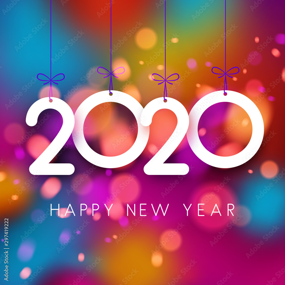 Bright colorful 2020 Happy New Year poster.
