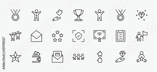 Set of Success Related Vector Line Icon. Contains such Icons as Cup, Ribbon, Star, Winner, Reward and more.Editable Stroke. 32x32 Pixel Perfect.