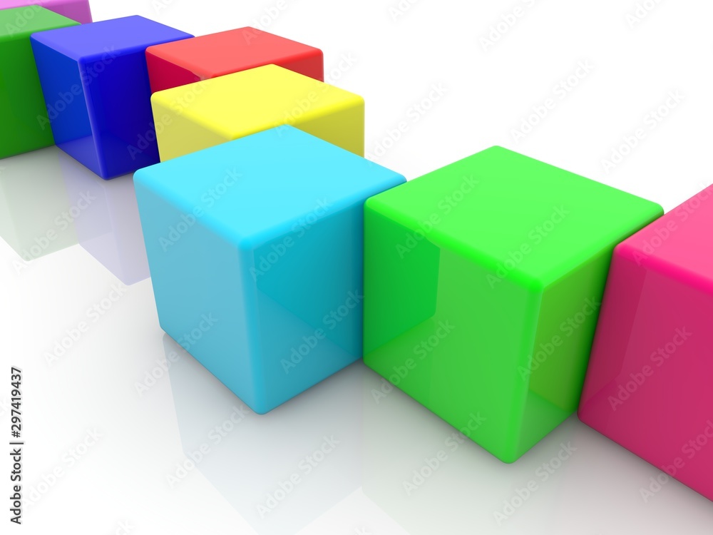 Colorful toy cubes stacked in row Colorful toy cubes stacked in row