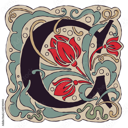 C letter vintage colors antique gothic initial logo.