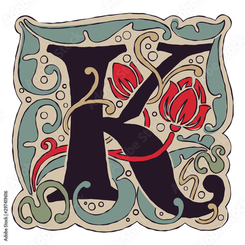K letter vintage colors antique gothic initial logo.