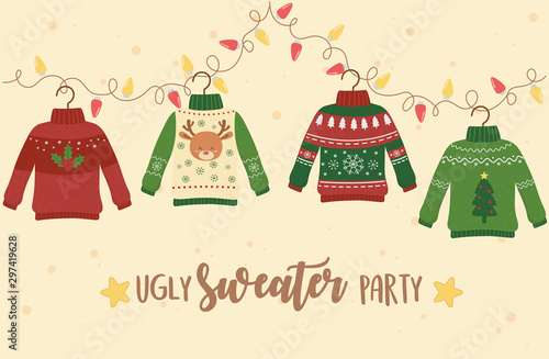 christmas ugly sweater party decoration deer snowflake tree lights photo