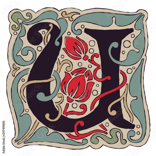 U letter vintage colors antique gothic initial logo.