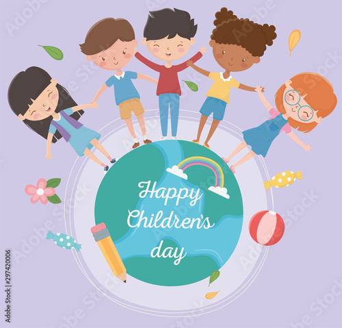 happy childrens day boys and girls around world together
