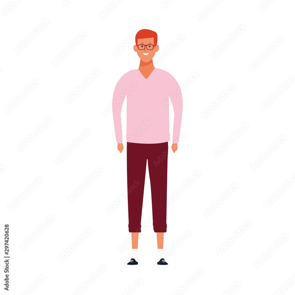 cartoon man with glasses standing icon