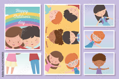 happy childrens day cards boy and girls celebration diversity group