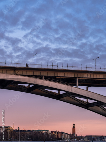 Photography A couple on their evening walk over Västerbron in Stockholm, Sweden