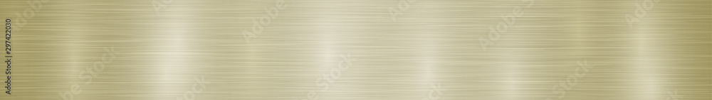Fototapeta premium Abstract horizontal metal banner or background with glares in light golden colors