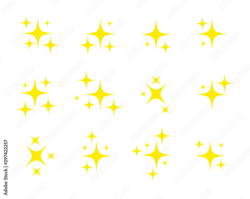 Star sparkling or twinkling cartoon set. Sparkles. Decoration element. Vector black glittering star light particles isolated on white background . - obrazy, fototapety, plakaty 
