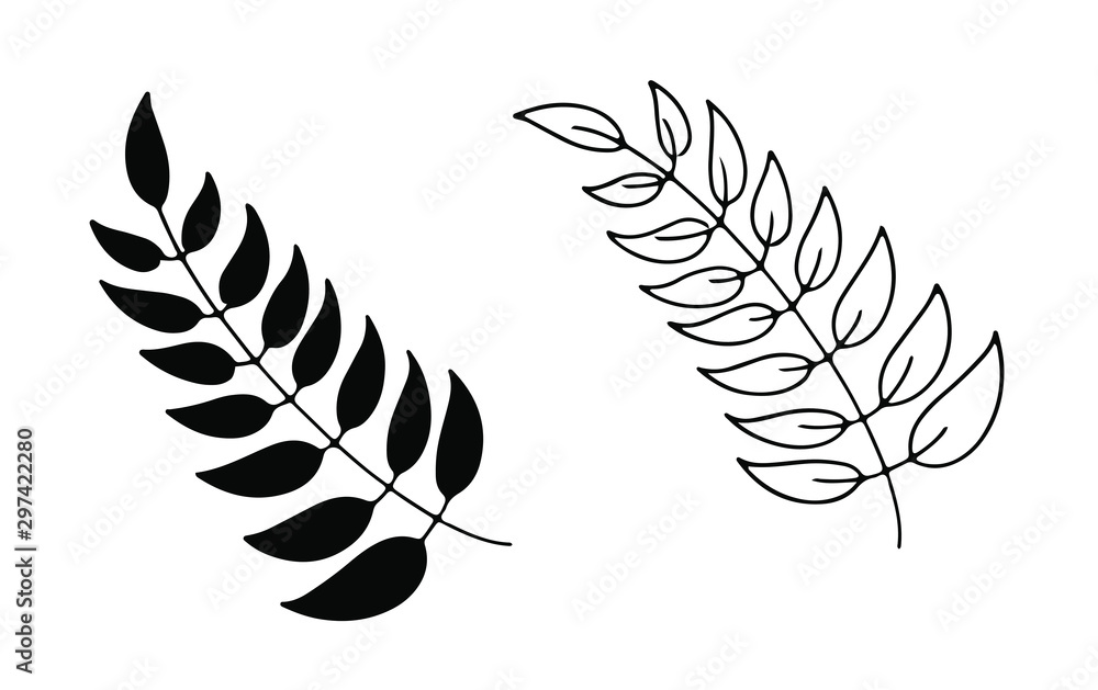 Hand Drawn Tree Branches with Leaves on white background. Floral elements drawn . Vector Hand Drawn Tree Branches with Leaves on white background. Floral elements drawn . Vector
