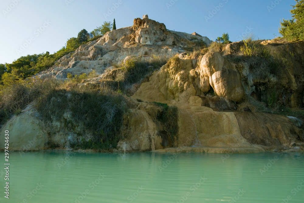 Bagno Vignoni hot spring of thermal water baths in Tuscany, Italy.