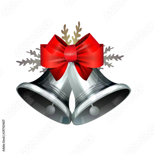 Realistic silver bell isolated on white