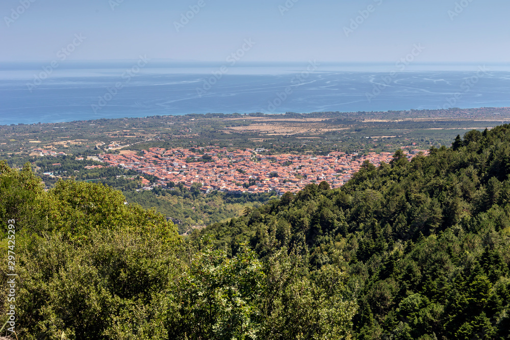 The view from the height Mount Olympus of the town of Litochoro (Pieria, Mount Olympus, Greece)