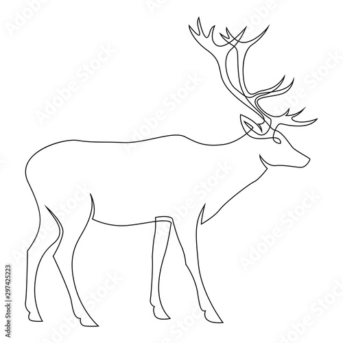 One line design silhouette of deer. Hand drawn single continuous line minimalism style vector illustration