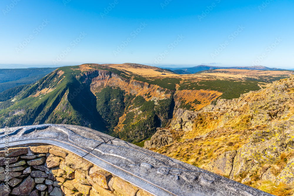 Studnicni Mountain and Giant Valley, Czech: Obri dul, on autumn sunny day  in Krkonose - Giant Mountains, Czech Republic. View from lookout point on  Snezka Mountain Stock Photo | Adobe Stock