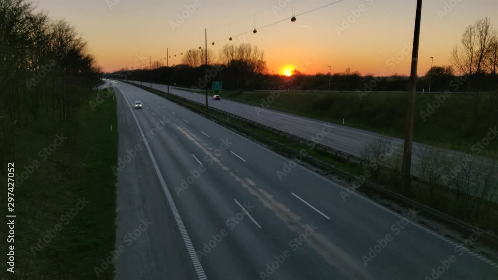 Empty highway at sunset in Copenhagen, Denmark, Scandinavia Empty highway at sunset in Copenhagen, Denmark, Scandinavia