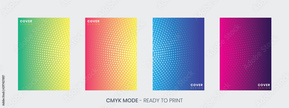 Colorful halftone gradients, Minimal Cover design template set with abstract circles and gradient background