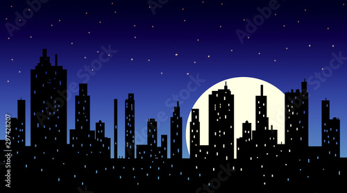 Silhouette of modern city skyscrapers skyline at night