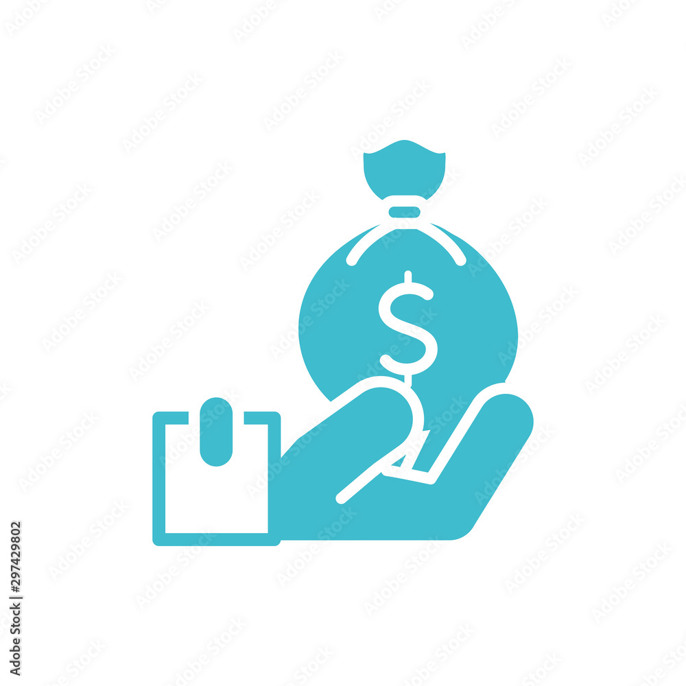 hand with money bag business finance color silhouette hand with money bag business finance color silhouette