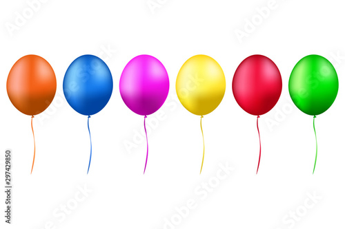 Colorful realistic helium balloons isolated on white background  vector illustration.