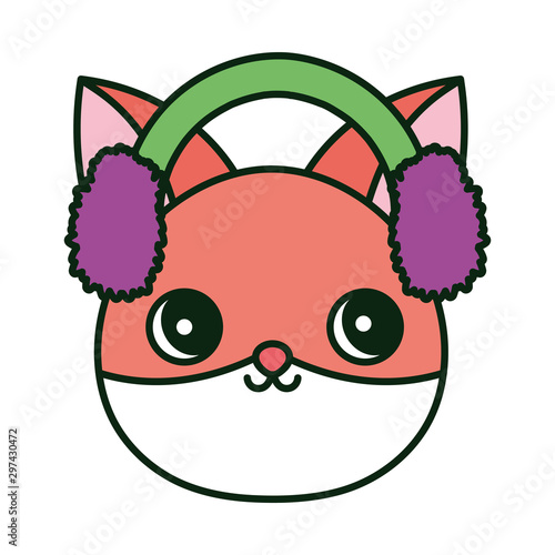 cute fox with ear muffs face merry christmas