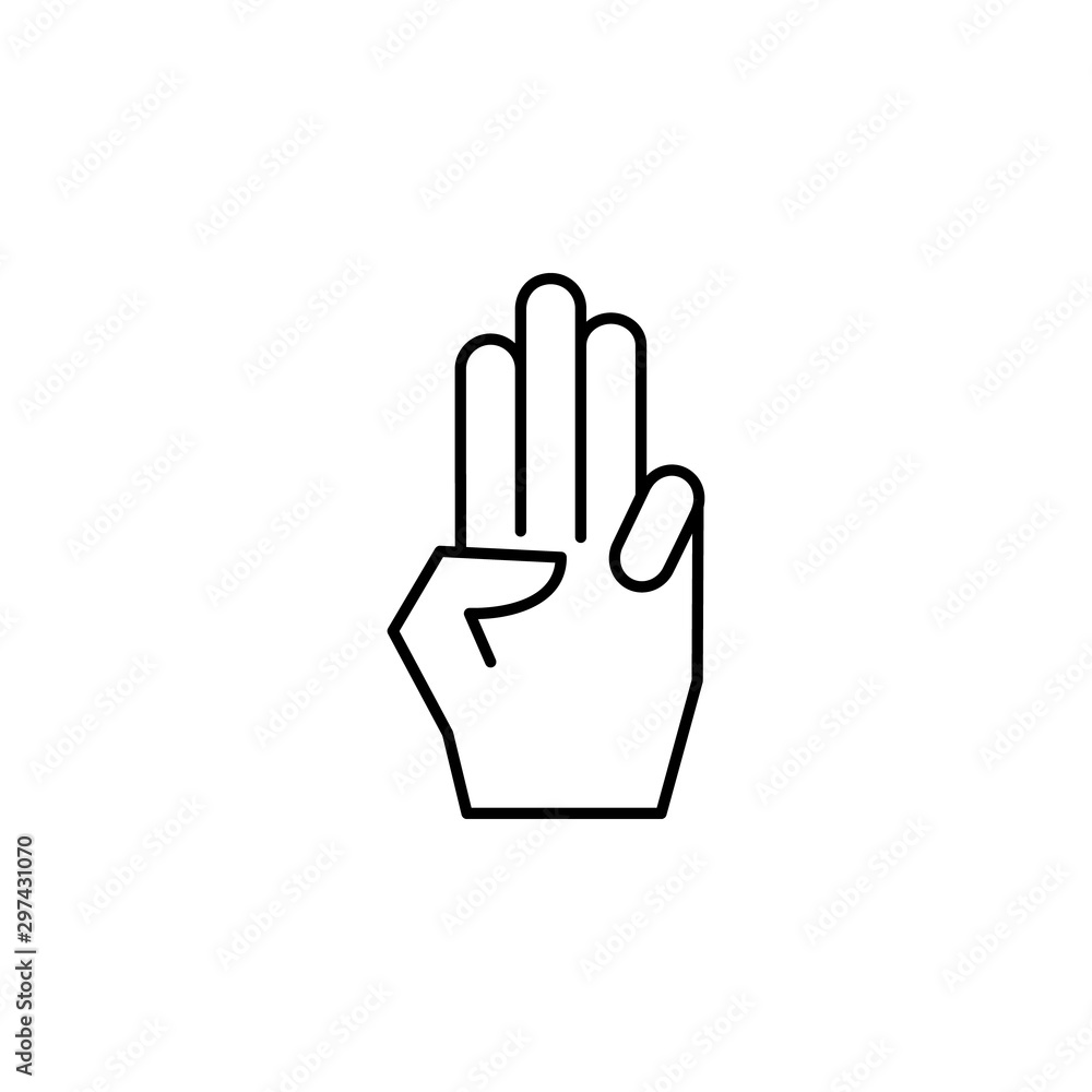 Hand three finger icon. Simple line, outline vector of hand icons for ui and ux, website or mobile application Hand three finger icon. Simple line, outline vector of hand icons for ui and ux, website or mobile application