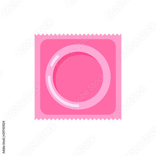 Vector condom and package icon. Contraception concept. Sealed condom isolated on white background.