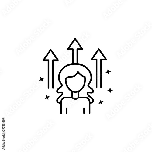 Girl confidence arrow up. Simple line, outline vector of motivation icons for ui and ux, website or mobile application