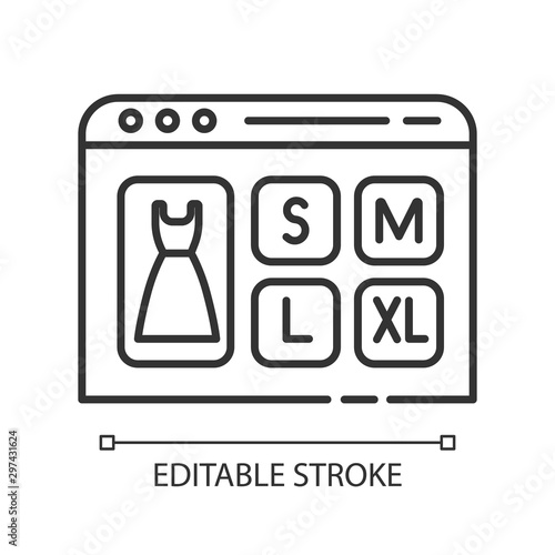 Choose clothes size linear icon. Online store. Buying goods in internet. E commerce. Clothing measurement. Thin line illustration. Contour symbol. Vector isolated outline drawing. Editable stroke