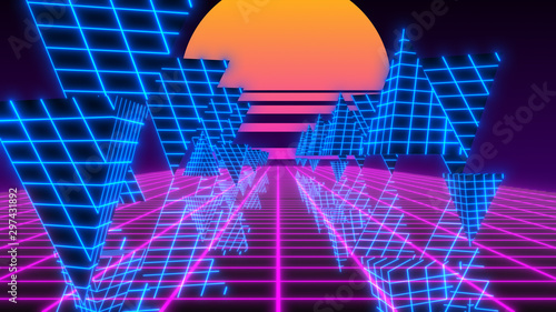 Fotografie Triangle Synthwave/ Vaporwave/ Retrowave Glitch futuristic 80's VJ DJ background