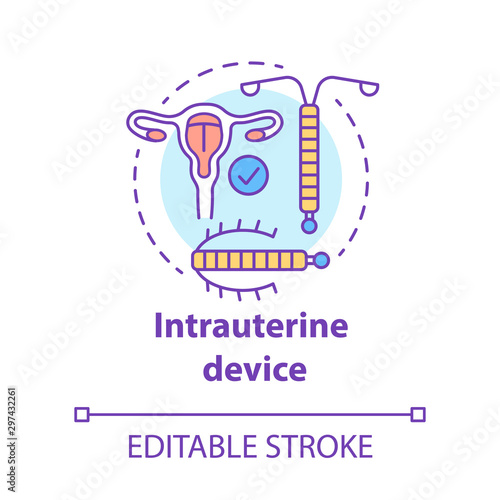 Intrauterine device concept icon. Safe sex. Pregnancy prevention. Female reproductive system. Healthy intercourse method idea thin line illustration. Vector isolated outline drawing. Editable stroke
