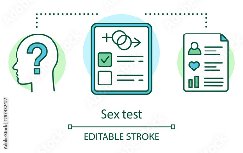 Sex test concept icon. Sexual orientation. Gender definition. Genetic, hormonal factors. Erotic compatibility survey idea thin line illustration. Vector isolated outline drawing. Editable stroke