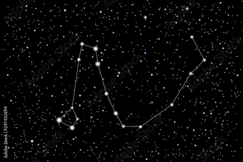 Vector illustration of the constellation  Draco (Dragon) on a starry black sky background. The astronomical cluster of stars in the constellation in the northern celestial hemisphere. 