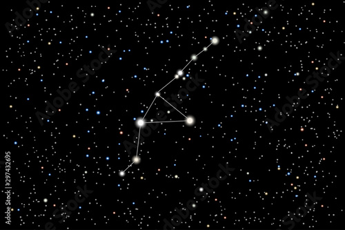 Vector illustration of the constellation Grus (crane) on a starry black sky background. The astronomical cluster of stars in the Southern Celestial Hemisphere 