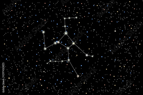 Vector illustration of the constellation  Hercules on a starry black sky background. The astronomical cluster of stars in the constellation in the northern  hemisphere. 