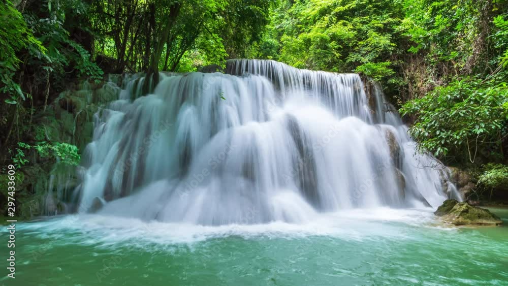 Huai Mae Khamin Waterfall level 3, Khuean Srinagarindra National Park, Kanchanaburi, Thailand - Time -Lapse Huai Mae Khamin Waterfall level 3, Khuean Srinagarindra National Park, Kanchanaburi, Thailand - Time -Lapse