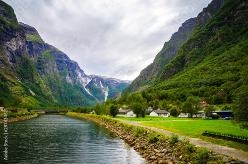 Small village on the coast of Sognefjord, one of the most beautiful fjords in Norway