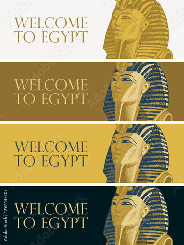 Canvas Print Set of vector banners with Golden mask of Egiptian pharaoh Tutankhamun
