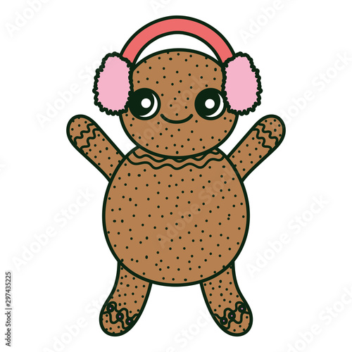 gingerbread man with ear muffs decoration merry christmas icon