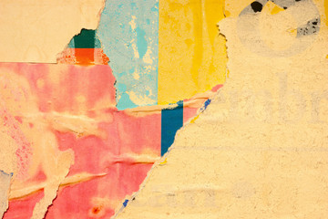 Old blank ripped torn posters grunge texture background creased crumpled paper backdrop placard surface / Urban street posters  / Empty space for text