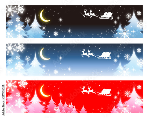 クリスマス素材・サンタとトナカイ・夜空の背景バナー素材