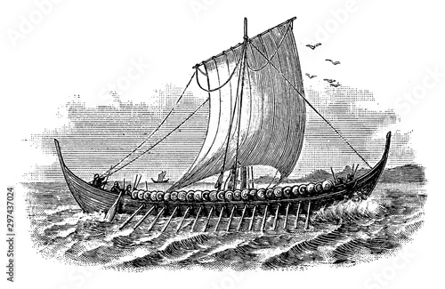 Norse Ship, vintage illustration.