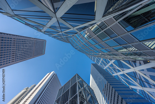 Street level view of High Rise buildings in Nishi-Shinjuku district photo