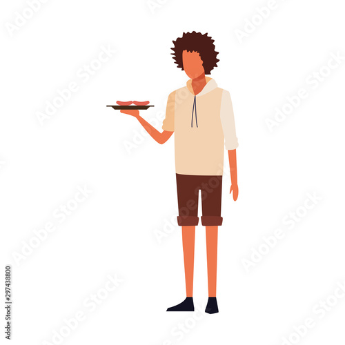 avatar cool man holding a plate with sausages