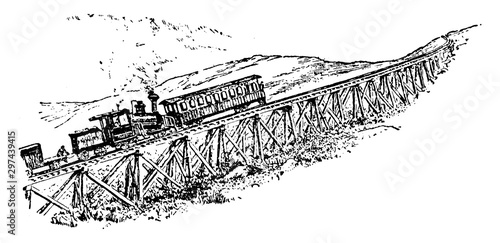 Railroad Up Mount Washington, vintage illustration.