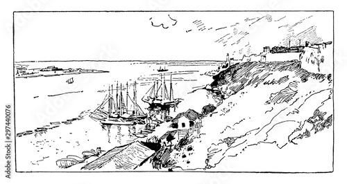 Havana Harbor, vintage illustration.