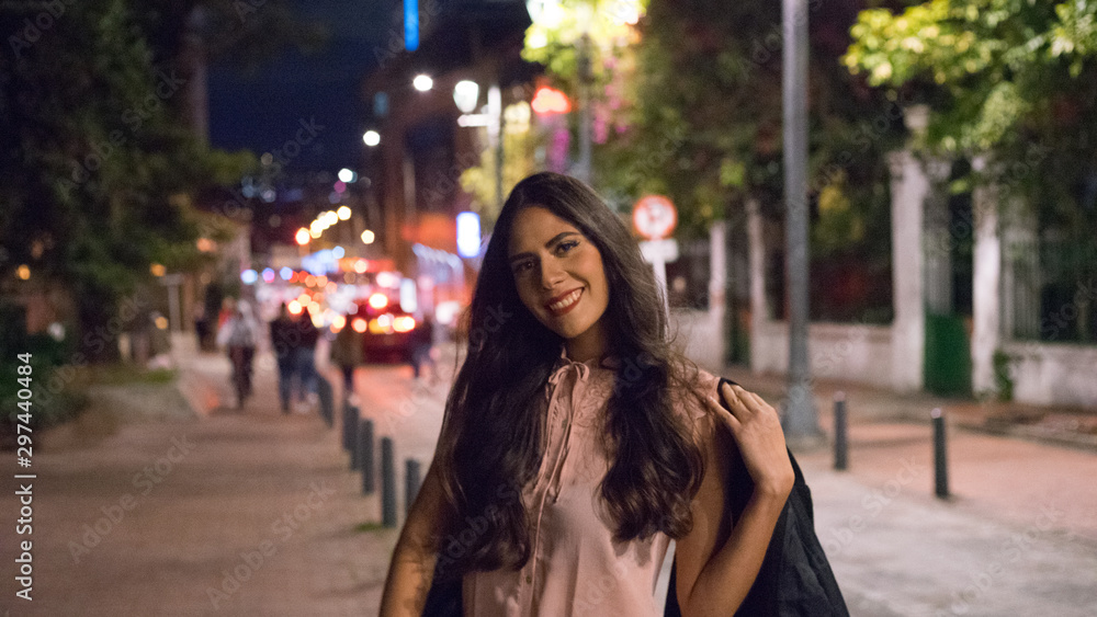 Fototapeta premium beautiful happy woman on the street